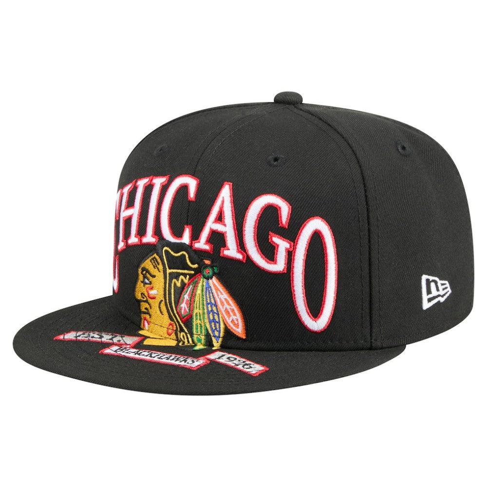 NHL Black Chicago Blackhawks New Era Oversized Vintage Arch 59Fifty Fitted Hat