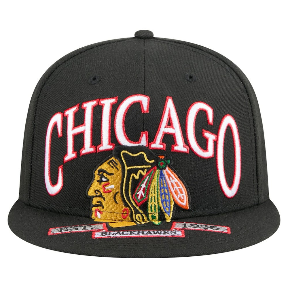NHL Black Chicago Blackhawks New Era Oversized Vintage Arch 59Fifty Fitted Hat