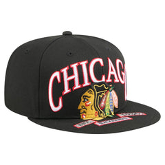 NHL Black Chicago Blackhawks New Era Oversized Vintage Arch 59Fifty Fitted Hat
