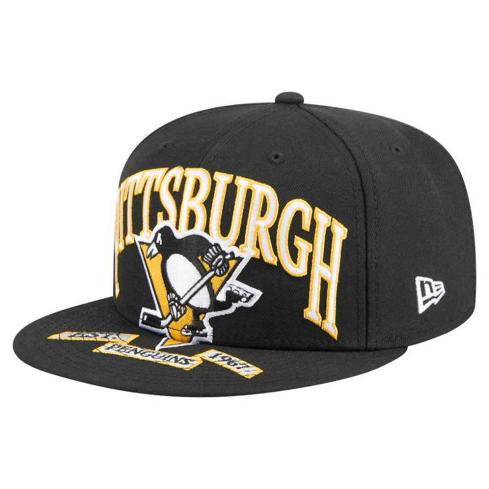 NHL Black Pittsburgh Penguins New Era Oversized Vintage Arch 59Fifty Fitted Hat