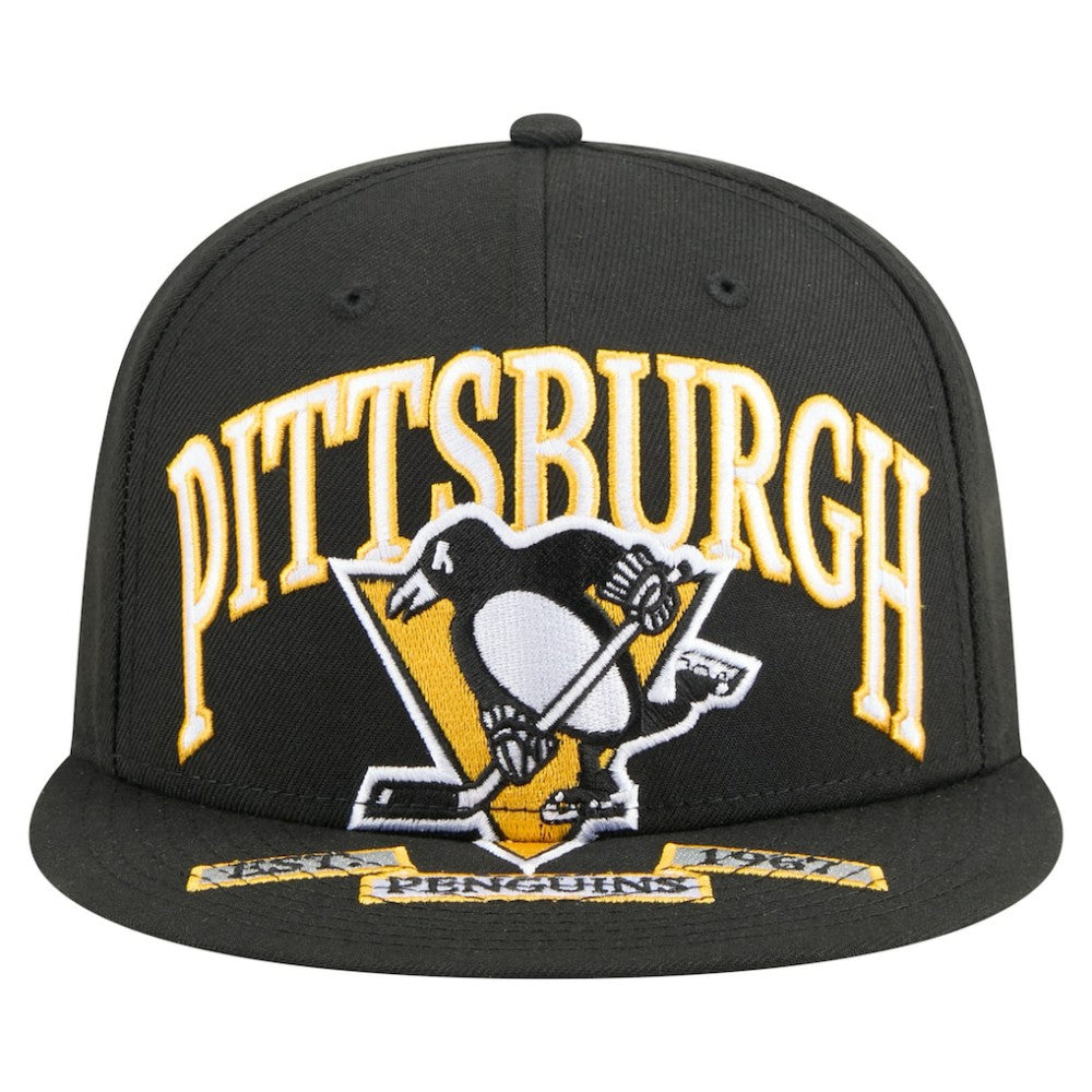 NHL Black Pittsburgh Penguins New Era Oversized Vintage Arch 59Fifty Fitted Hat