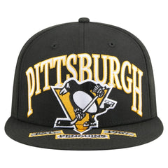 NHL Black Pittsburgh Penguins New Era Oversized Vintage Arch 59Fifty Fitted Hat