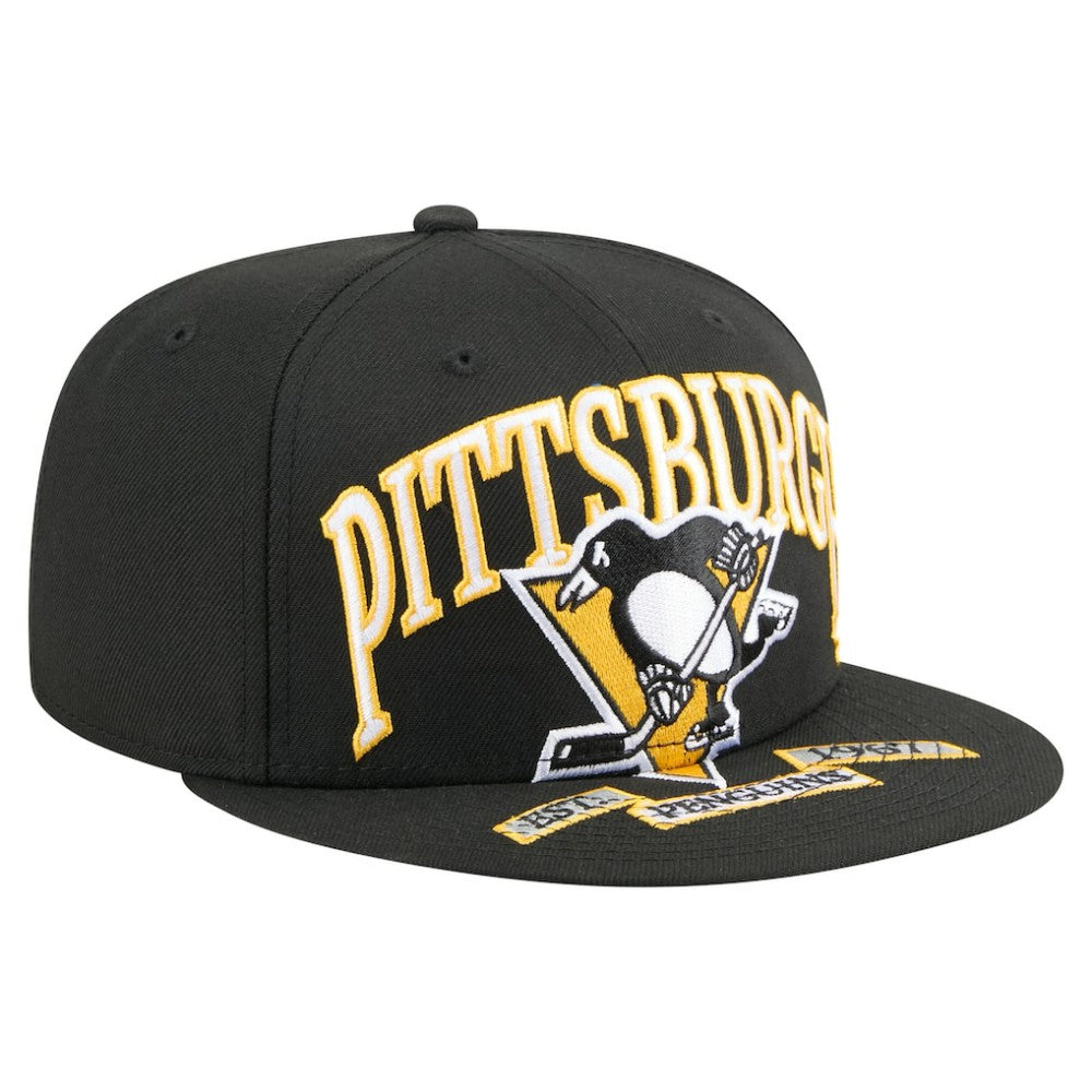 NHL Black Pittsburgh Penguins New Era Oversized Vintage Arch 59Fifty Fitted Hat