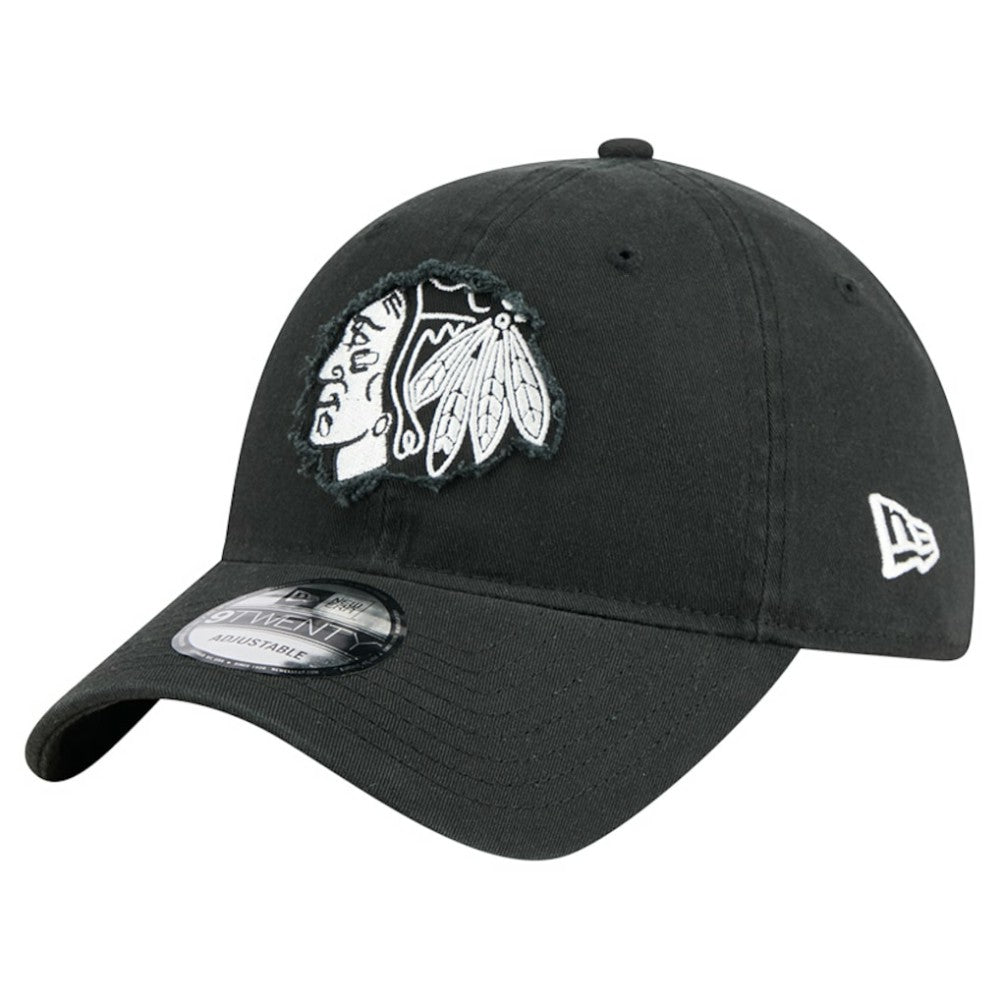 NHL Black Chicago Blackhawks New Era Stamp Fabric Applique 9TWENTY Adjustable Hat