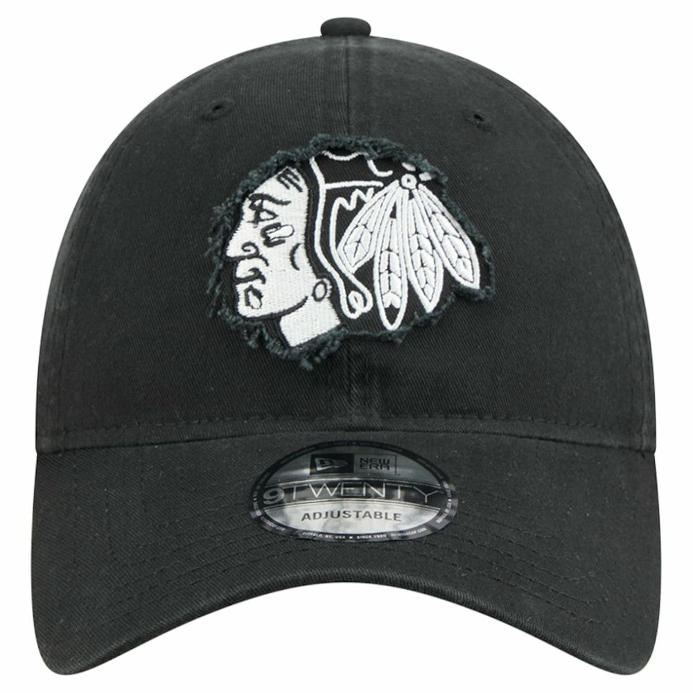 NHL Black Chicago Blackhawks New Era Stamp Fabric Applique 9TWENTY Adjustable Hat