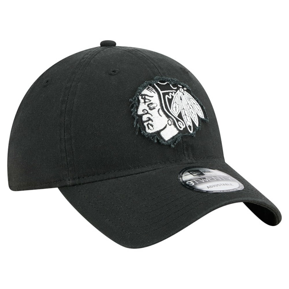 NHL Black Chicago Blackhawks New Era Stamp Fabric Applique 9TWENTY Adjustable Hat