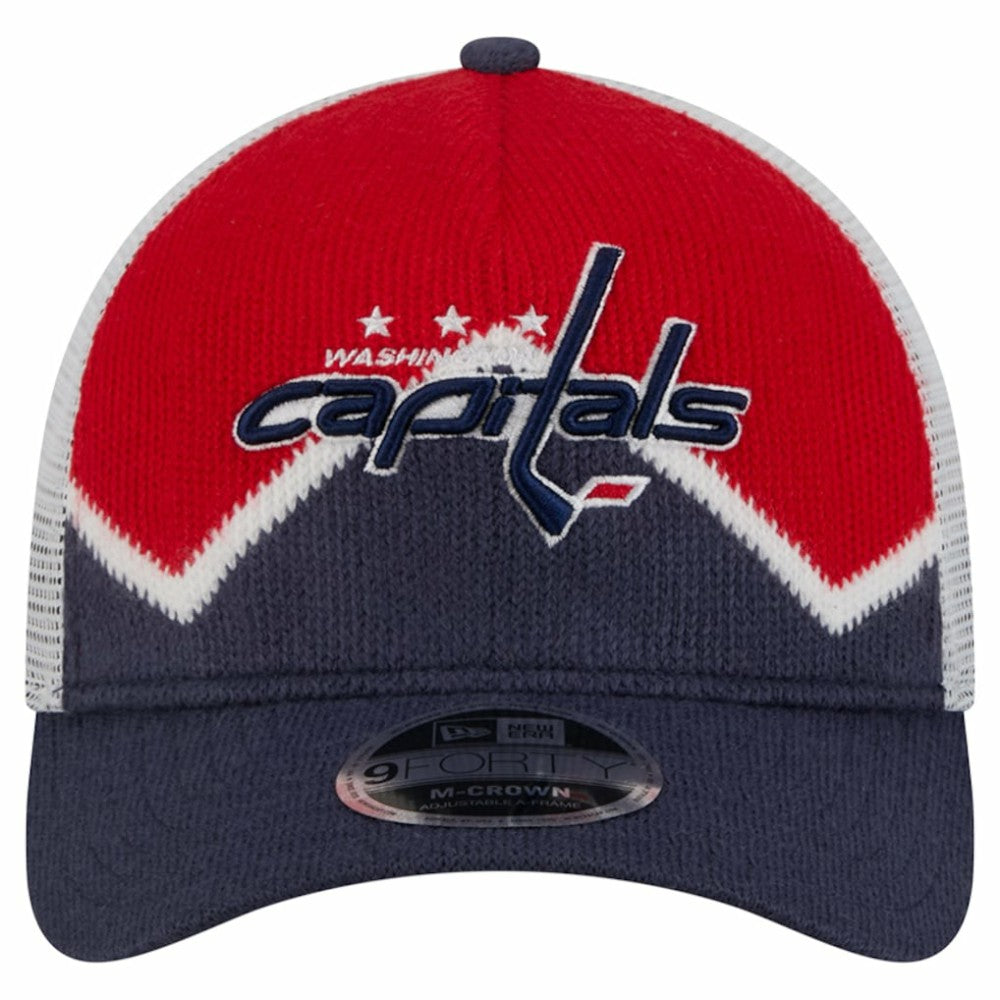 NHL Navy/Red Washington Capitals New Era Hockey Sock 9FORTY A-Frame M-Crown Adjustable Trucker Hat