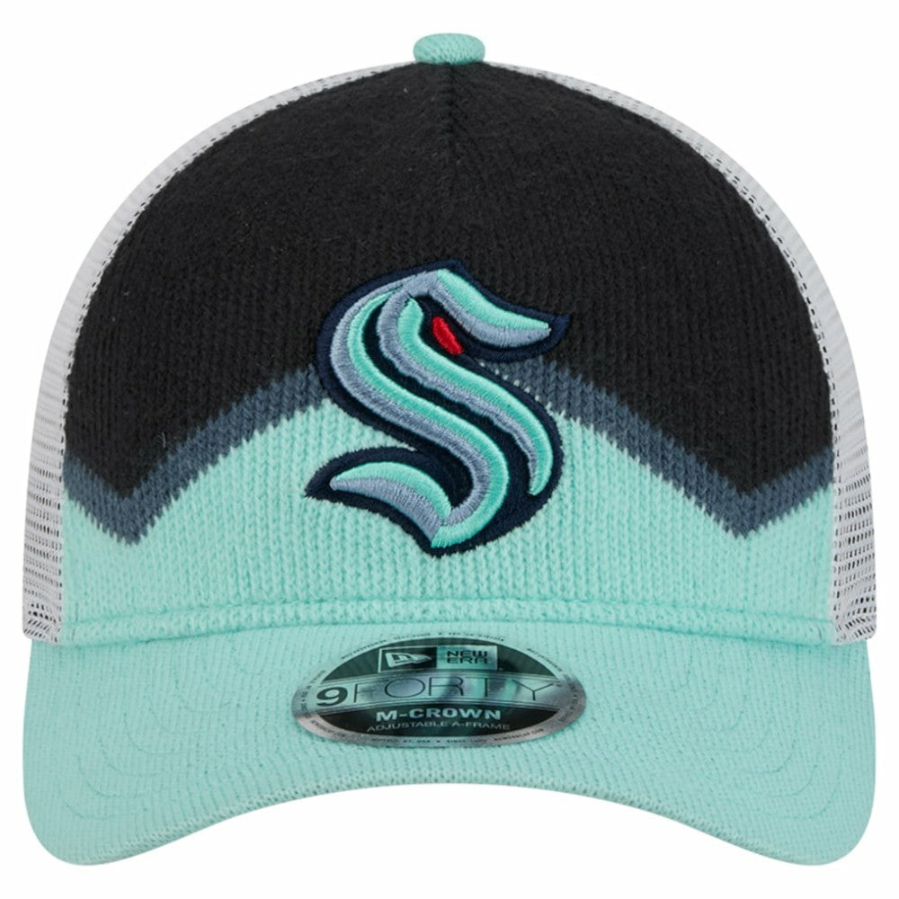 NHL Light Blue/Deep Sea Blue Seattle Kraken New Era Hockey Sock 9FORTY A-Frame M-Crown Adjustable Trucker Hat