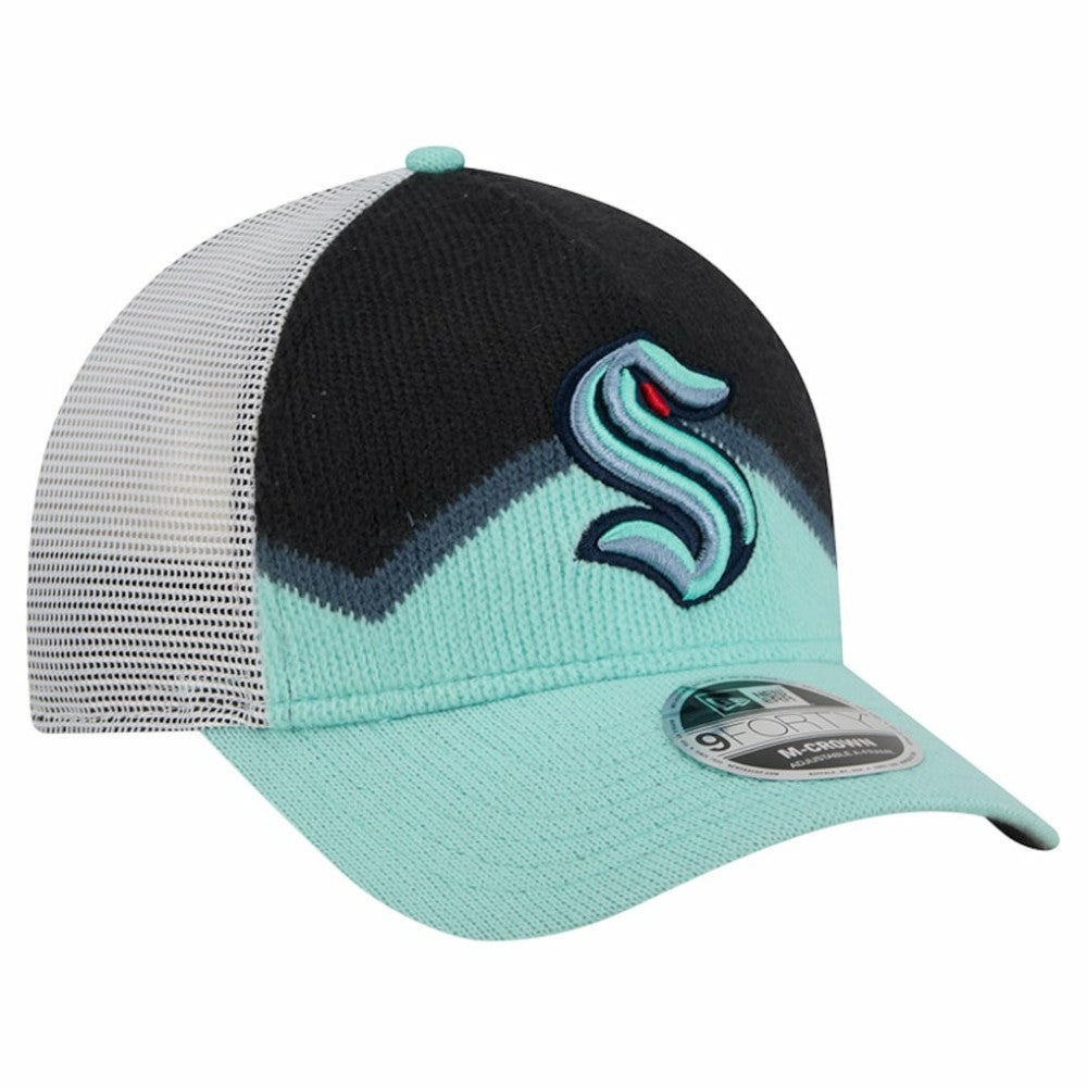 NHL Light Blue/Deep Sea Blue Seattle Kraken New Era Hockey Sock 9FORTY A-Frame M-Crown Adjustable Trucker Hat