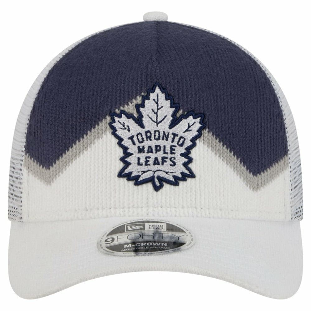 NHL White/Blue Toronto Maple Leafs New Era Hockey Sock 9FORTY A-Frame M-Crown Adjustable Trucker Hat