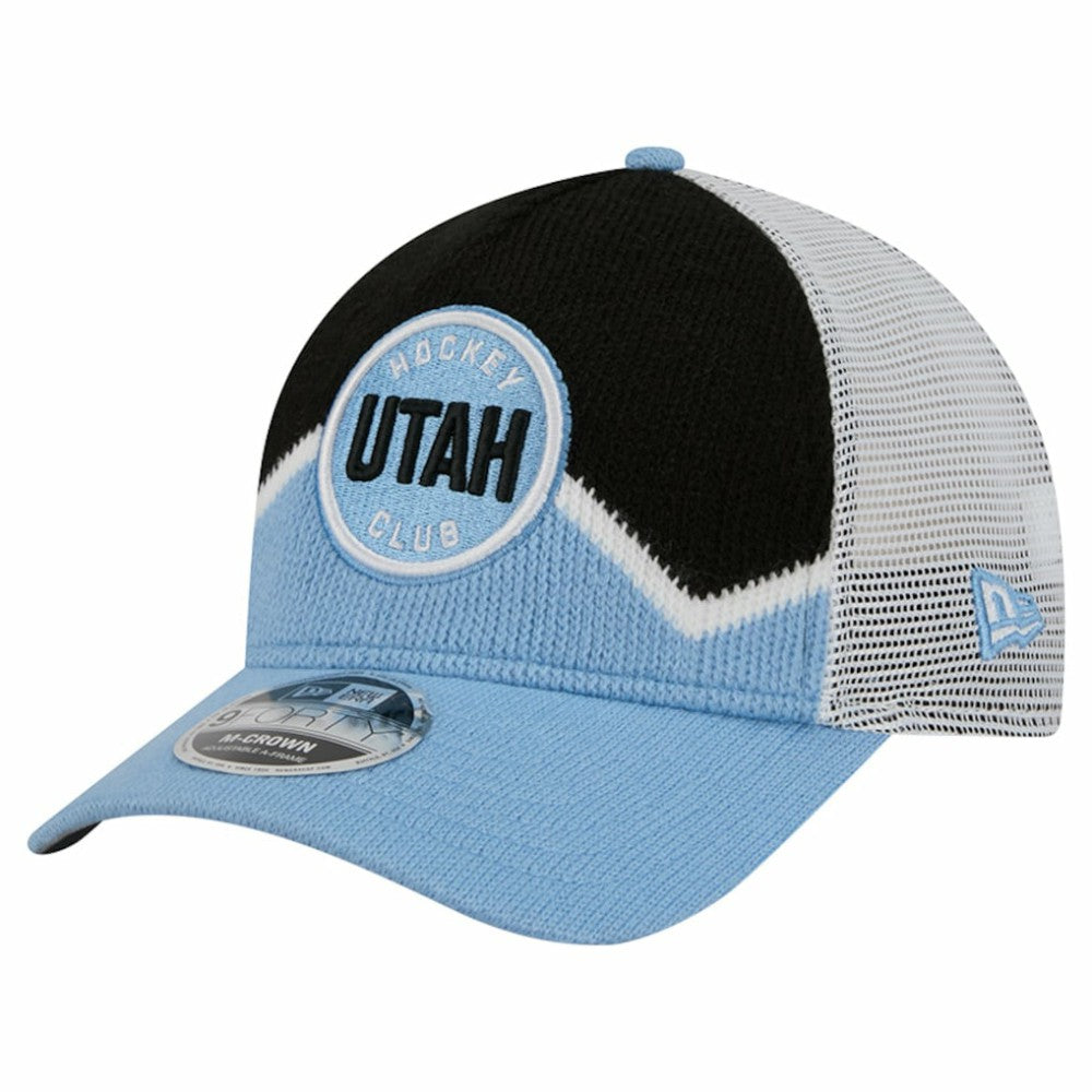 NHL Light Blue/Black Utah Mammoth New Era Hockey Sock 9FORTY A-Frame M-Crown Adjustable Trucker Hat