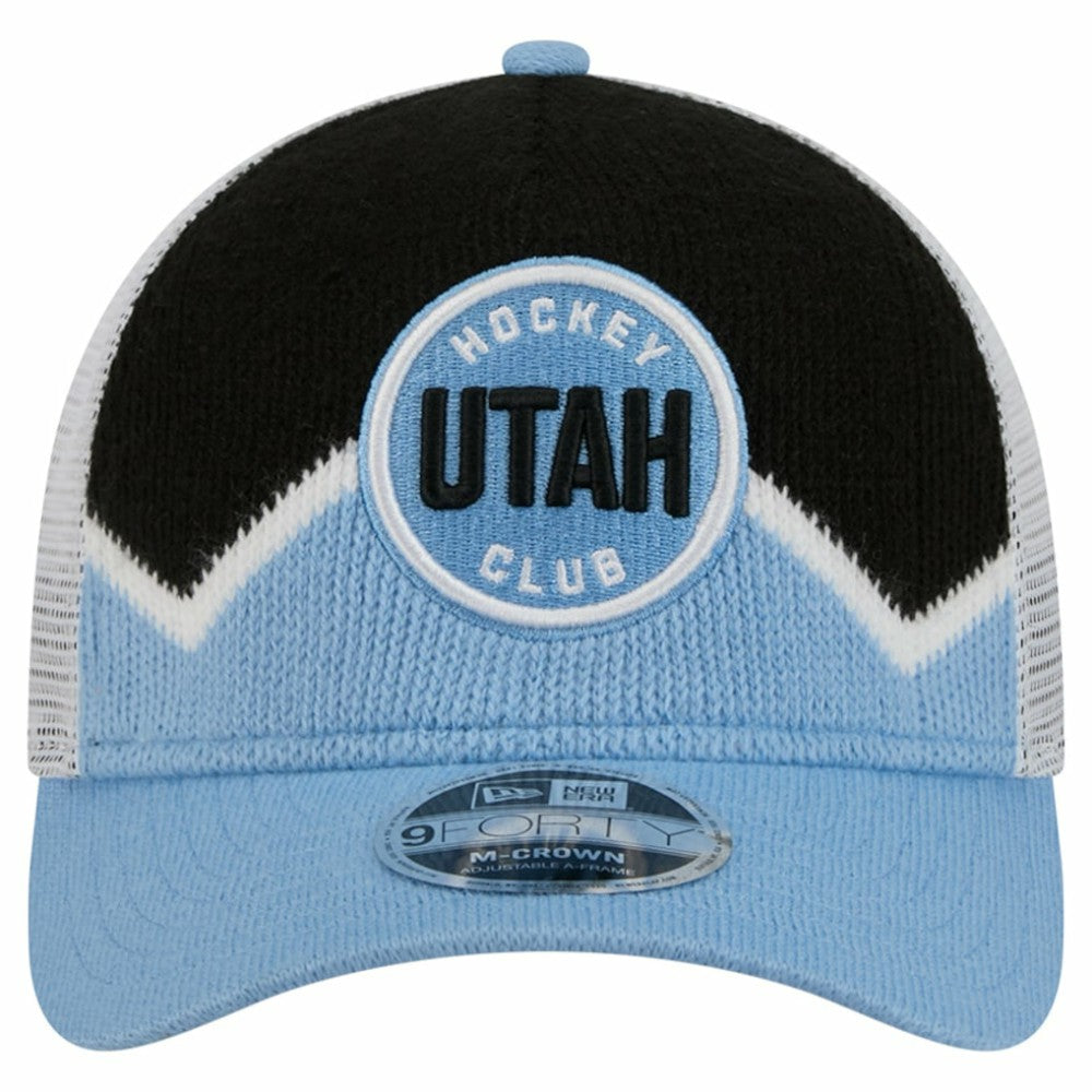 NHL Light Blue/Black Utah Mammoth New Era Hockey Sock 9FORTY A-Frame M-Crown Adjustable Trucker Hat