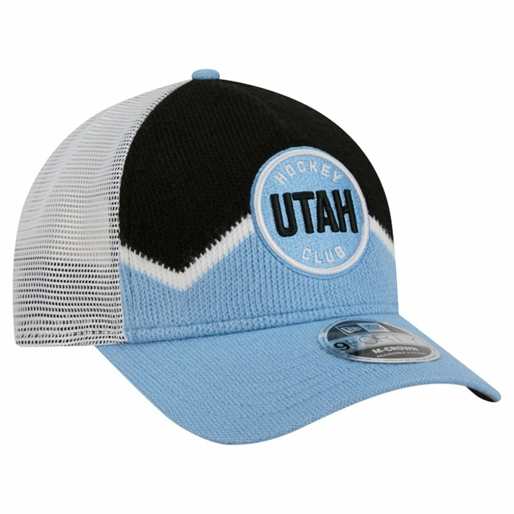 NHL Light Blue/Black Utah Mammoth New Era Hockey Sock 9FORTY A-Frame M-Crown Adjustable Trucker Hat