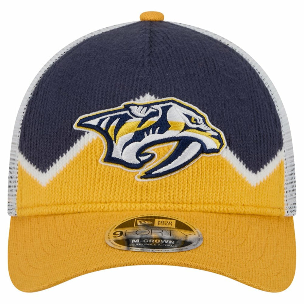 NHL Gold/Navy Nashville Predators New Era Hockey Sock 9FORTY A-Frame M-Crown Adjustable Trucker Hat