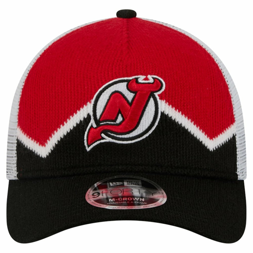 NHL Black/Red New Jersey Devils New Era Hockey Sock 9FORTY A-Frame M-Crown Adjustable Trucker Hat