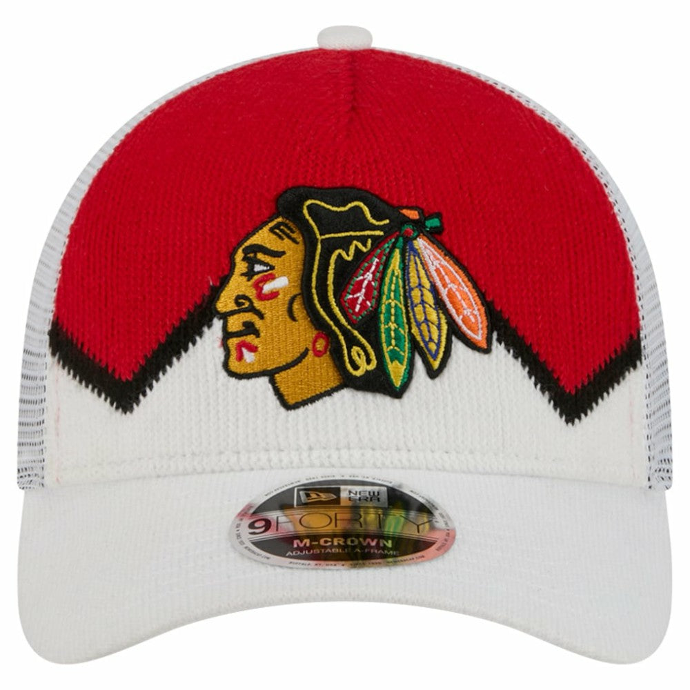 NHL White/Red Chicago Blackhawks New Era Hockey Sock 9FORTY A-Frame M-Crown Adjustable Trucker Hat