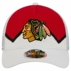 NHL White/Red Chicago Blackhawks New Era Hockey Sock 9FORTY A-Frame M-Crown Adjustable Trucker Hat