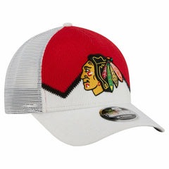 NHL White/Red Chicago Blackhawks New Era Hockey Sock 9FORTY A-Frame M-Crown Adjustable Trucker Hat