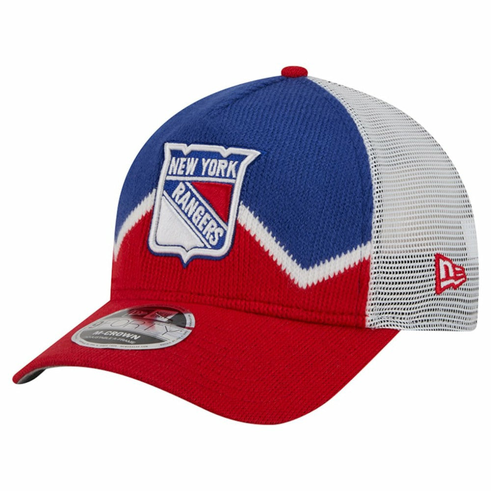 NHL Red/Blue New York Rangers New Era Hockey Sock 9FORTY A-Frame M-Crown Adjustable Trucker Hat