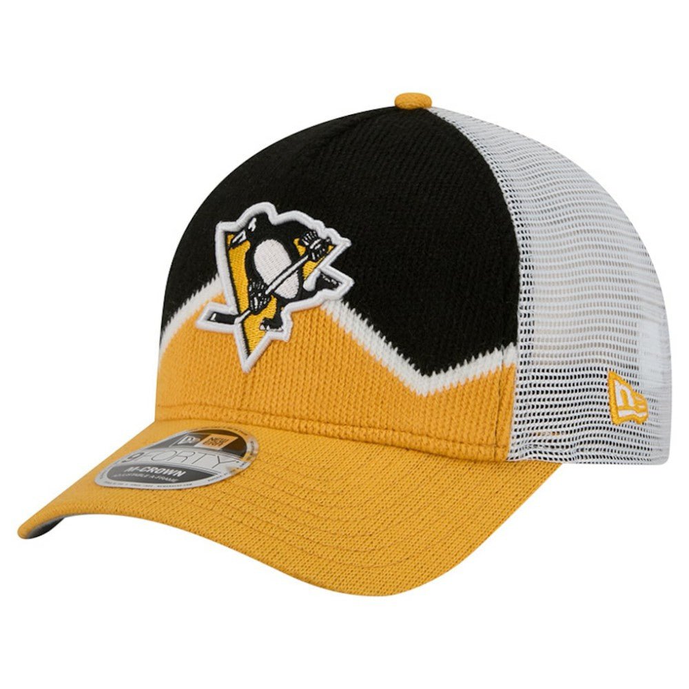 NHL Gold/Black Pittsburgh Penguins New Era Hockey Sock 9FORTY A-Frame M-Crown Adjustable Trucker Hat