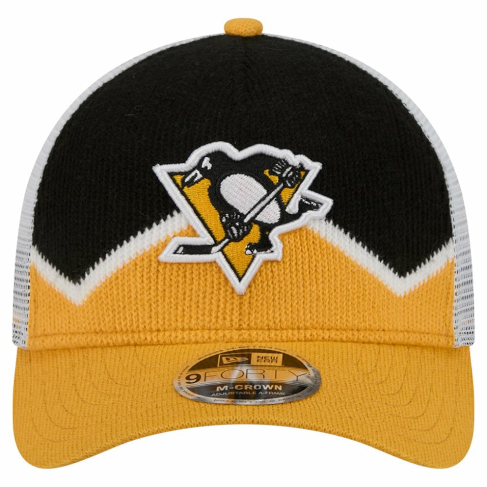 NHL Gold/Black Pittsburgh Penguins New Era Hockey Sock 9FORTY A-Frame M-Crown Adjustable Trucker Hat
