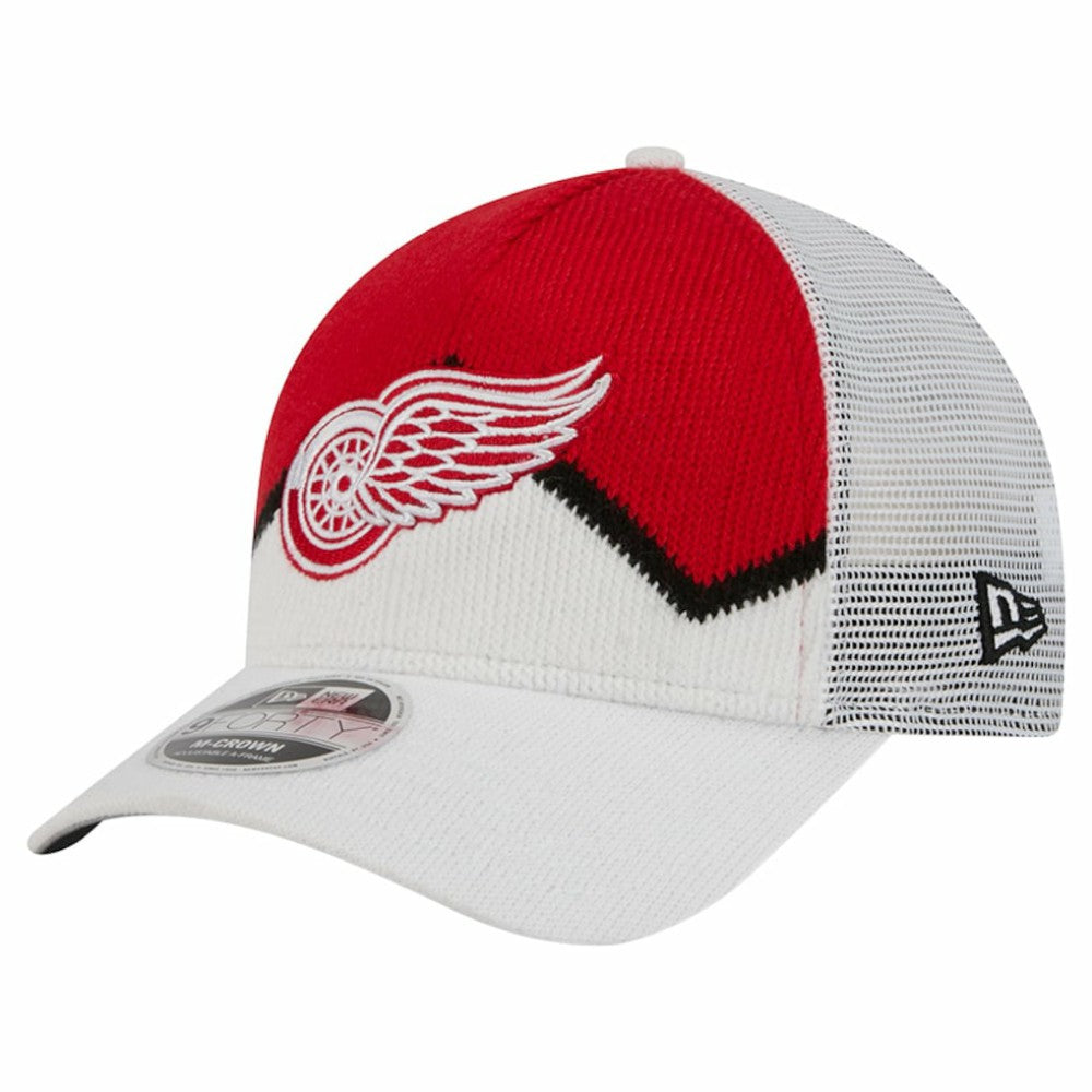 NHL White/Red Detroit Red Wings New Era Hockey Sock 9FORTY A-Frame M-Crown Adjustable Trucker Hat