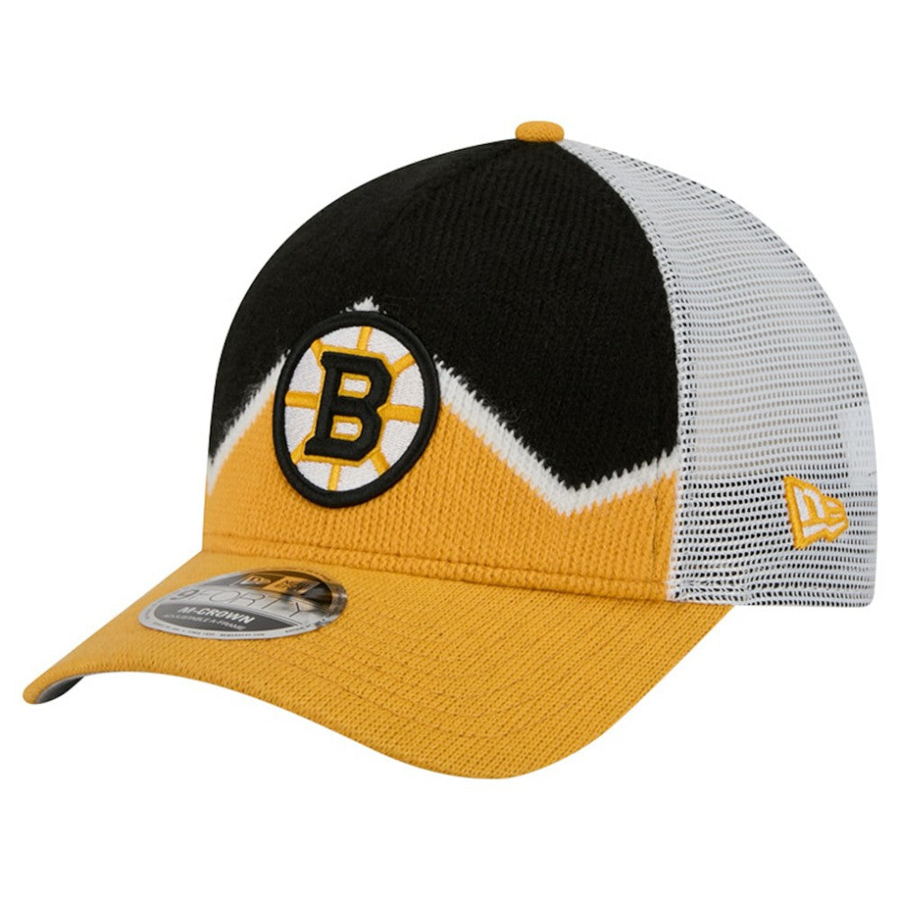 NHL Gold/Black Boston Bruins New Era Hockey Sock 9FORTY A-Frame M-Crown Adjustable Trucker Hat