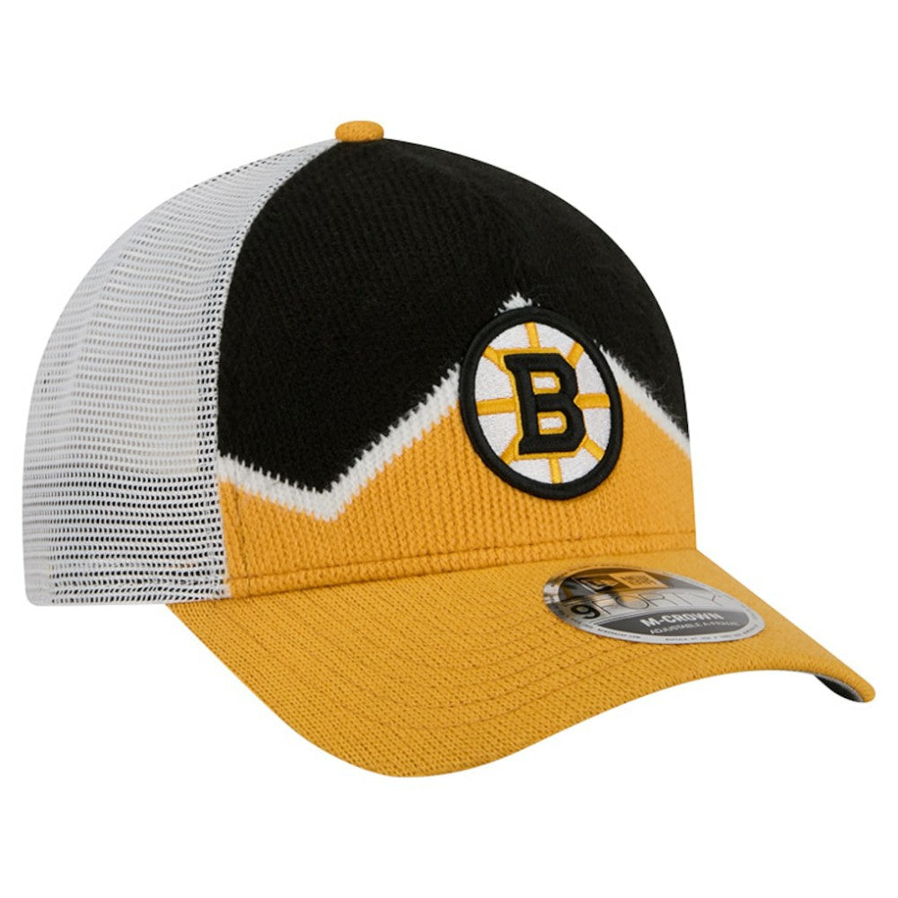 NHL Gold/Black Boston Bruins New Era Hockey Sock 9FORTY A-Frame M-Crown Adjustable Trucker Hat