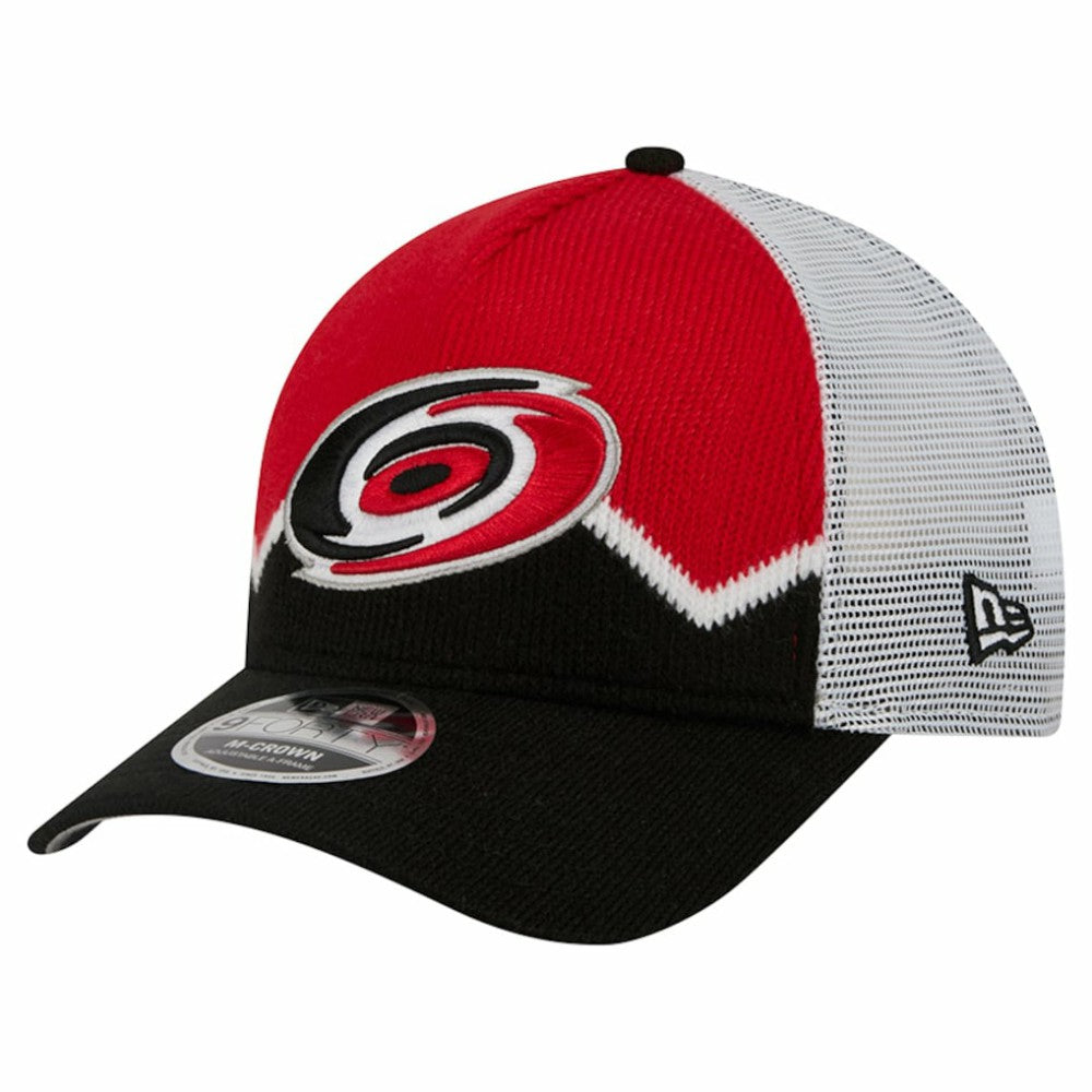 NHL Black/Red Carolina Hurricanes New Era Hockey Sock 9FORTY A-Frame M-Crown Adjustable Trucker Hat