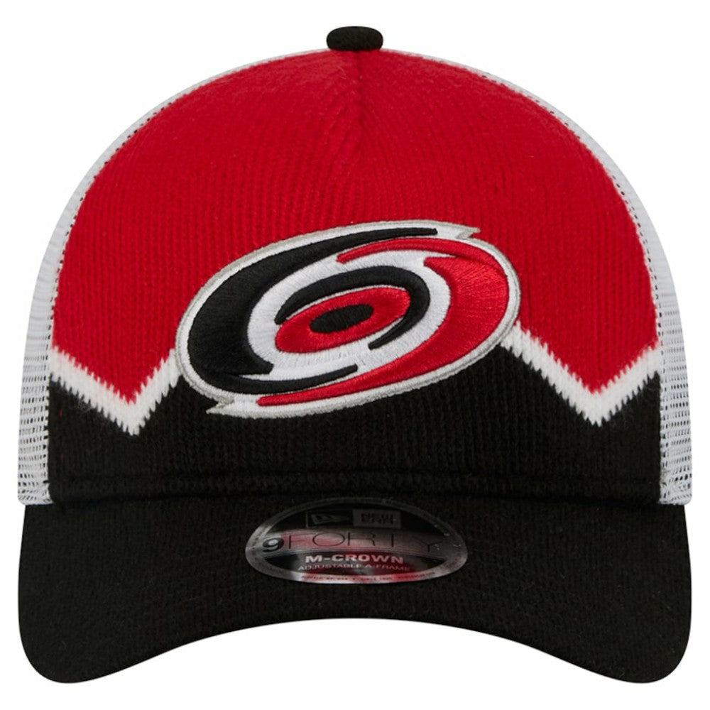 NHL Black/Red Carolina Hurricanes New Era Hockey Sock 9FORTY A-Frame M-Crown Adjustable Trucker Hat