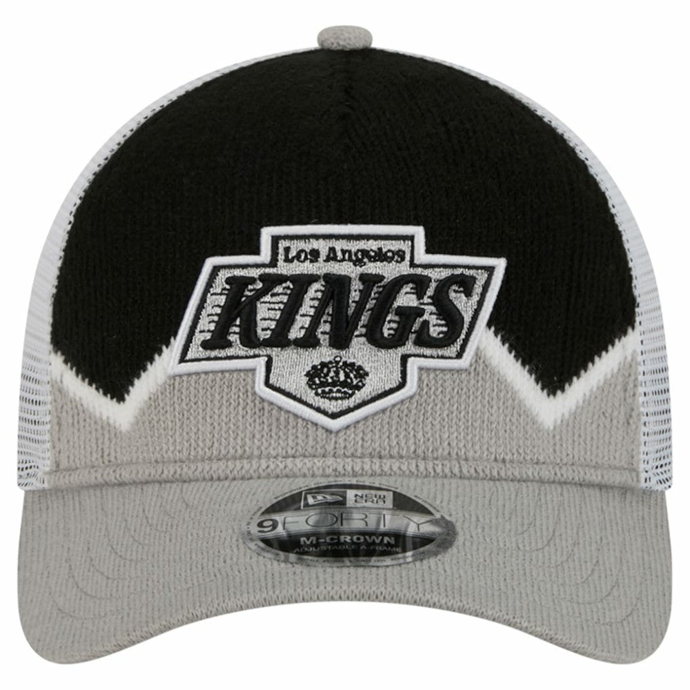 NHL Silver/Black Los Angeles Kings New Era Hockey Sock 9FORTY A-Frame M-Crown Adjustable Trucker Hat