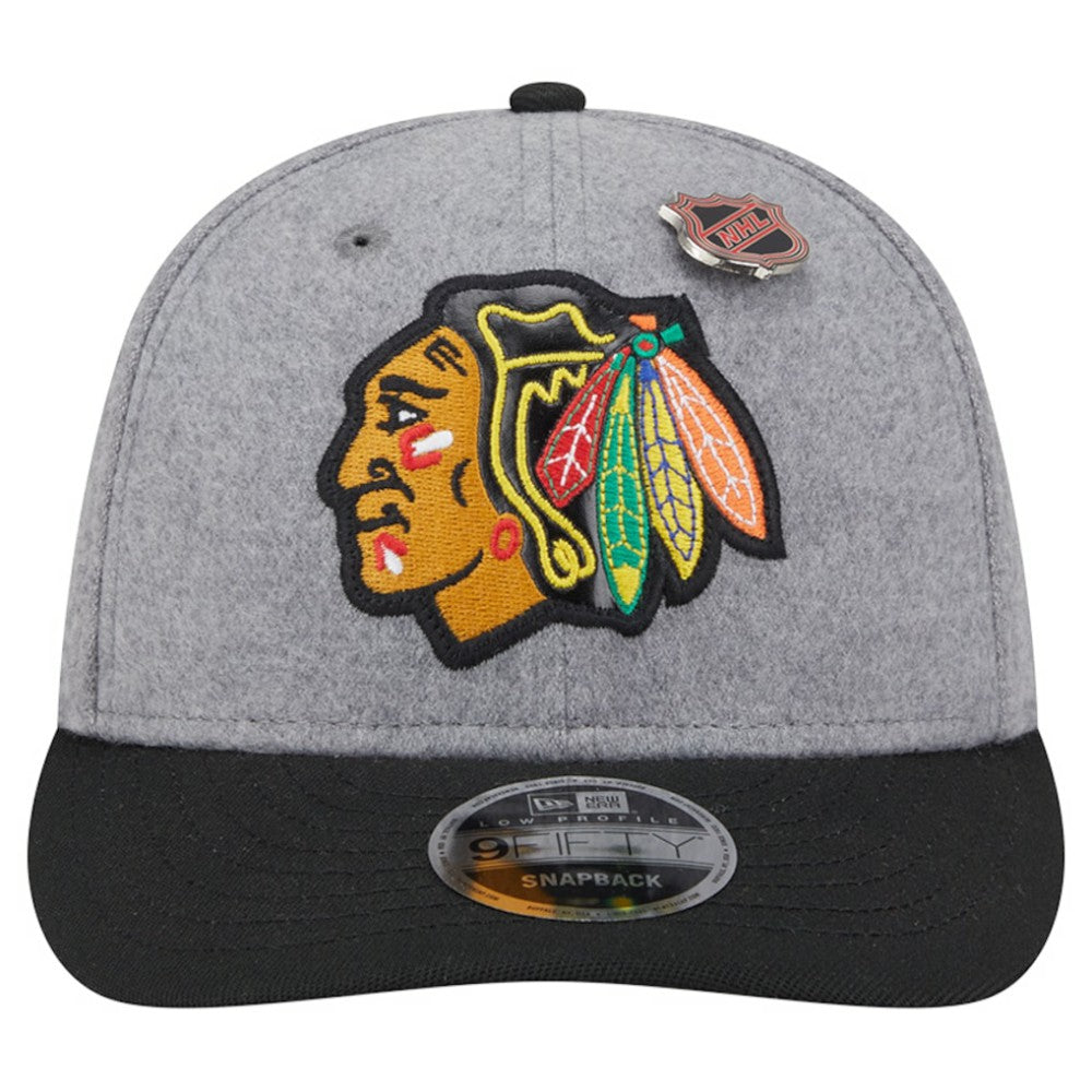 NHL Gray/Black Chicago Blackhawks New Era Wool Pin Low Profile 9FIFTY Snapback Hat