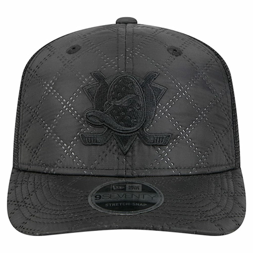 NHL Black Anaheim Ducks New Era Quilted Nylon 9SEVENTY Adjustable Trucker Hat