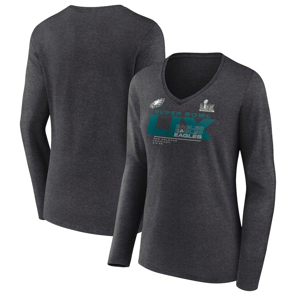 Women's Super Bowl LIX Quick Pass Long Sleeve V-Neck T-Shirt - Philadelphia Eagles