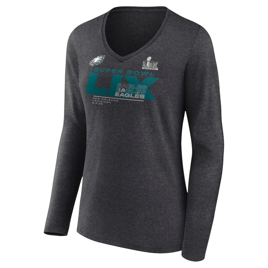 Women's Super Bowl LIX Quick Pass Long Sleeve V-Neck T-Shirt - Philadelphia Eagles