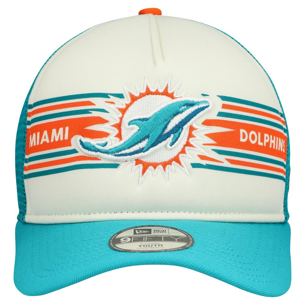 Youth Banner 9FIFTY A-Frame Adjustable Trucker Hat - Miami Dolphins