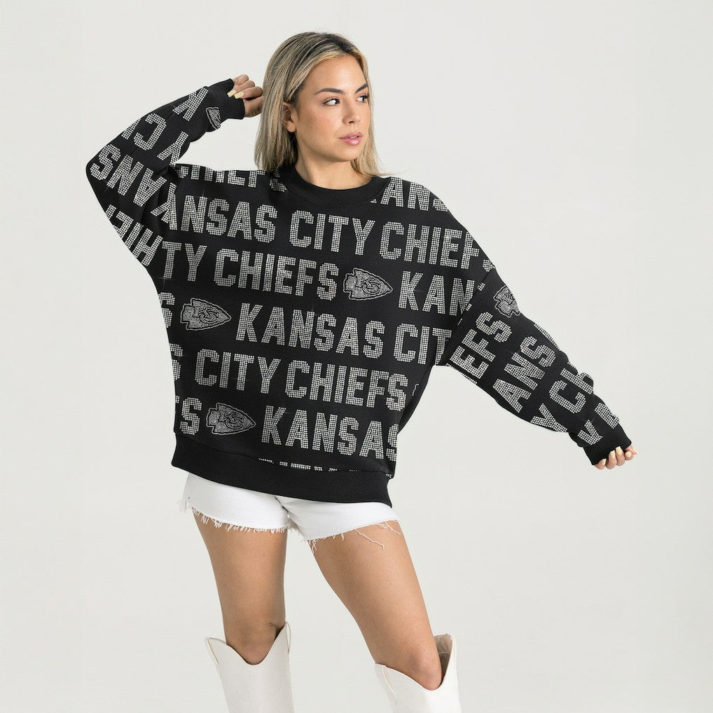 Gameday Couture Women's Oversized Hype Era Rhinestone Text Sweatshirt - Kansas City Chiefs