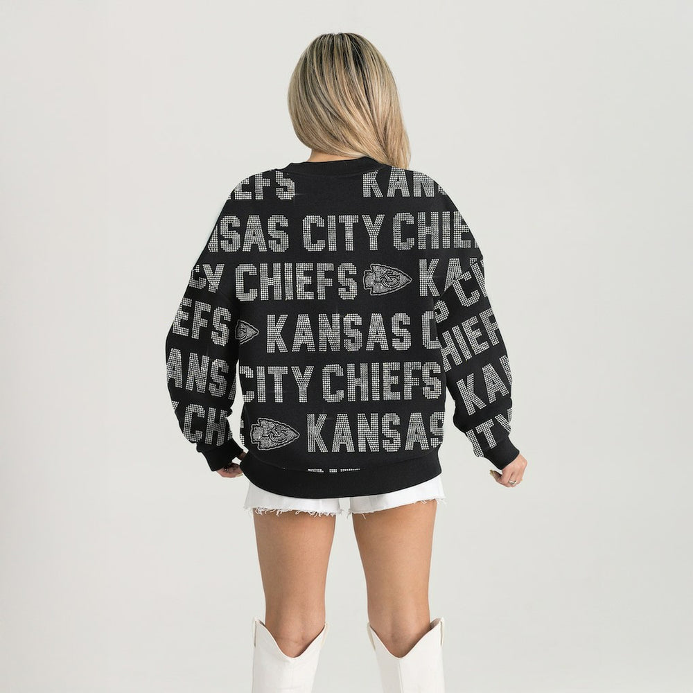 Gameday Couture Women's Oversized Hype Era Rhinestone Text Sweatshirt - Kansas City Chiefs