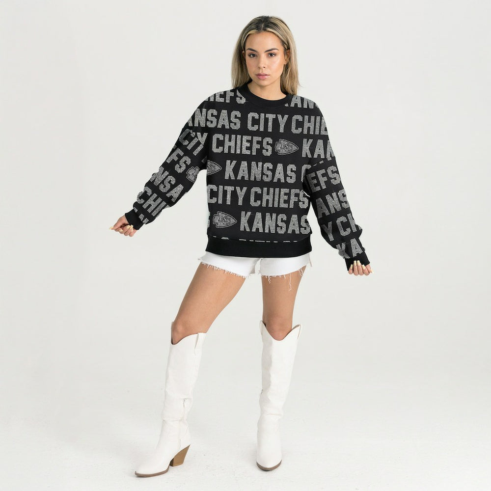Gameday Couture Women's Oversized Hype Era Rhinestone Text Sweatshirt - Kansas City Chiefs
