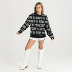Gameday Couture Women's Oversized Hype Era Rhinestone Text Sweatshirt - New York Giants