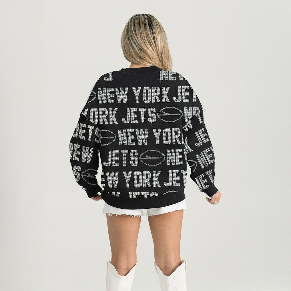 Gameday Couture Women's Oversized Hype Era Rhinestone Text Sweatshirt - New York Jets