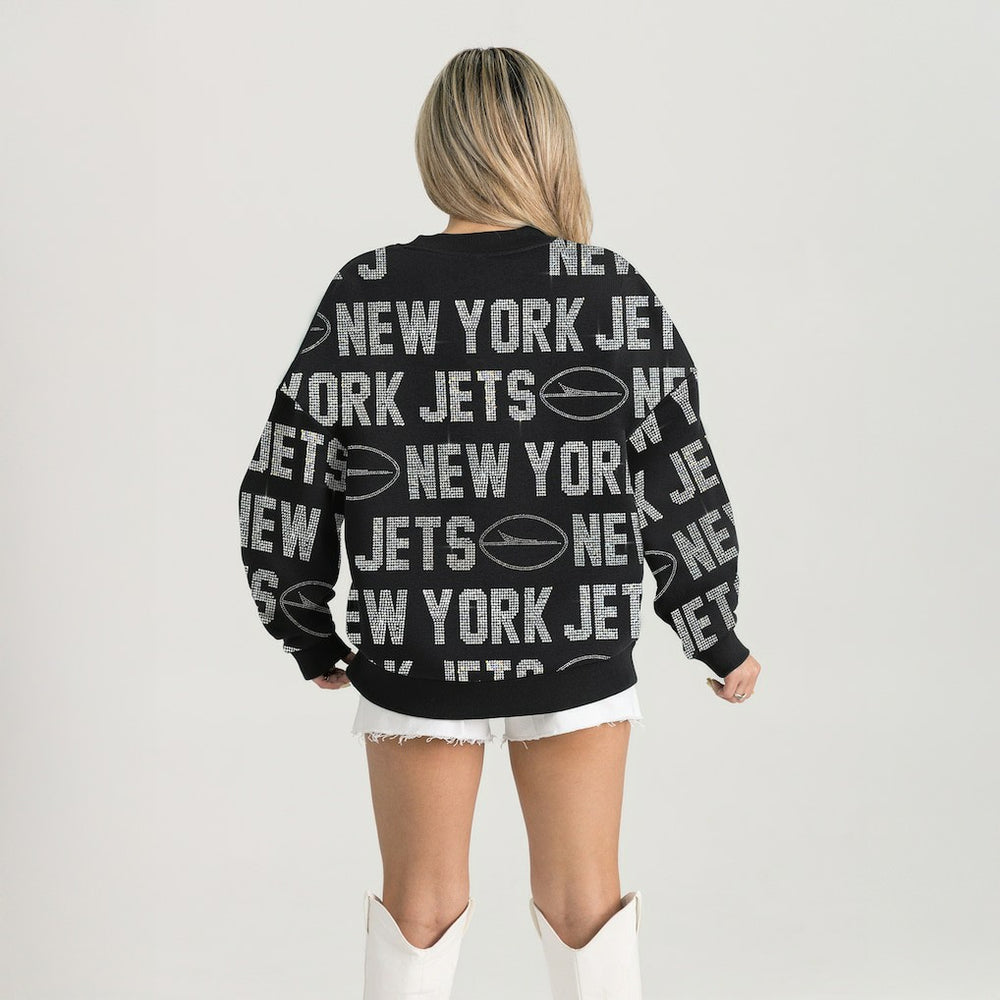 Gameday Couture Women's Oversized Hype Era Rhinestone Text Sweatshirt - New York Jets