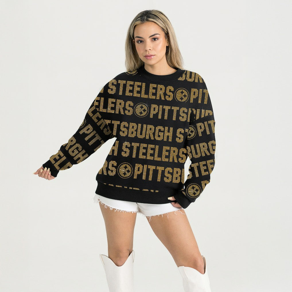 Gameday Couture Women's Oversized Hype Era Rhinestone Text Sweatshirt - Pittsburgh Steelers
