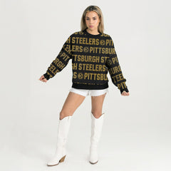 Gameday Couture Women's Oversized Hype Era Rhinestone Text Sweatshirt - Pittsburgh Steelers