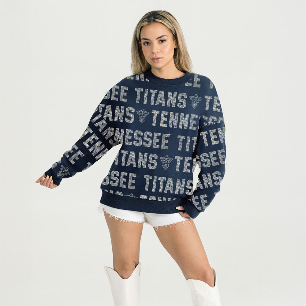 Gameday Couture Women's Oversized Hype Era Rhinestone Text Sweatshirt - Tennessee Titans