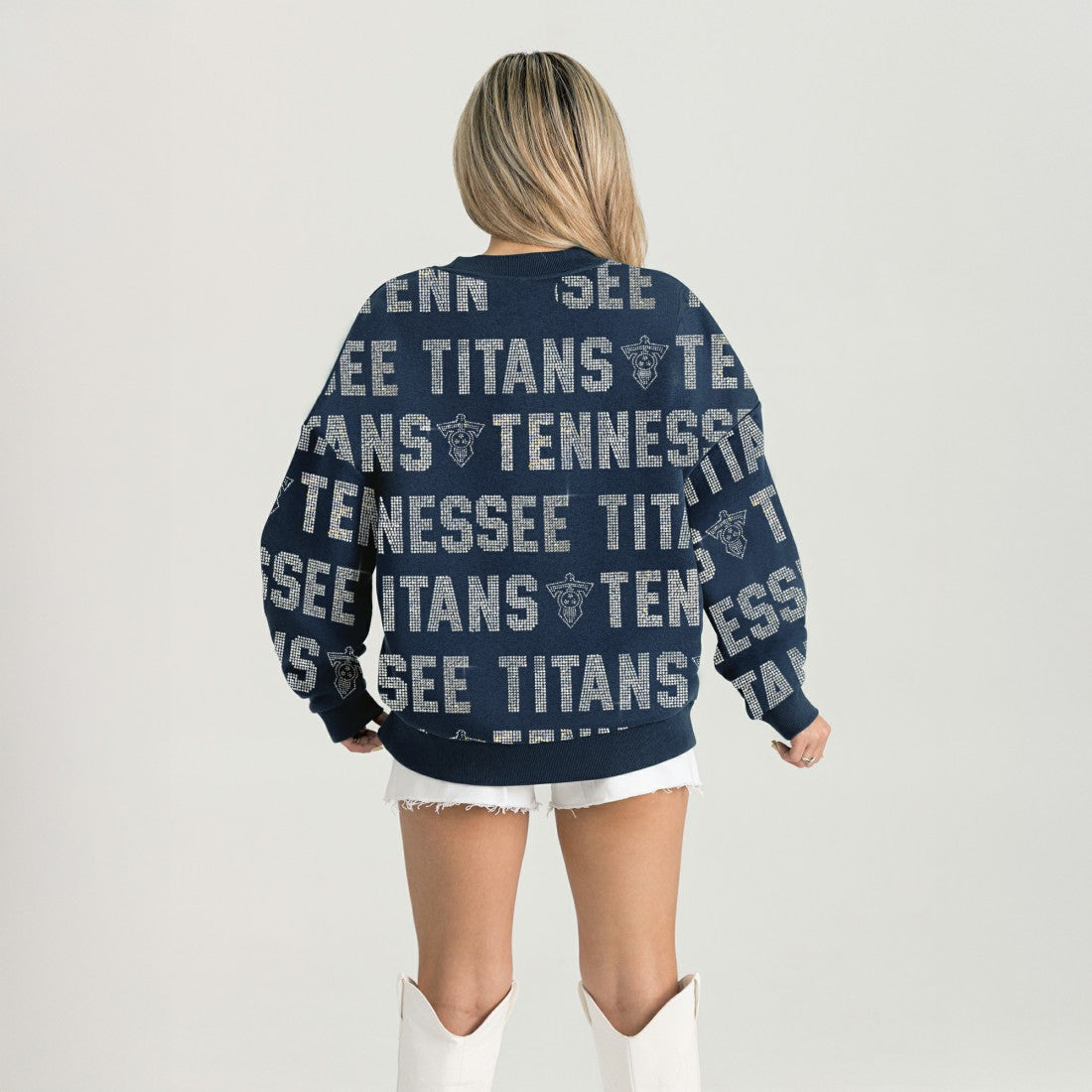 Gameday Couture Women's Oversized Hype Era Rhinestone Text Sweatshirt - Tennessee Titans