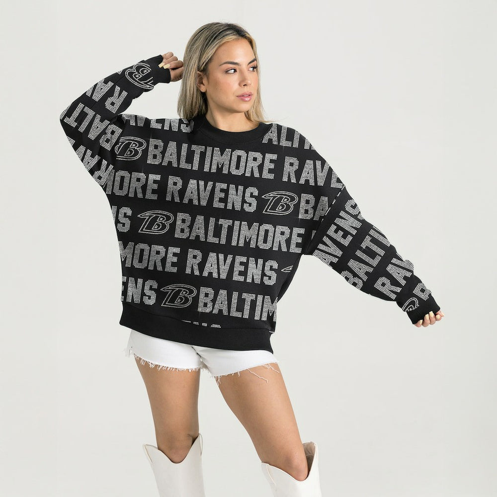Gameday Couture Women's Oversized Hype Era Rhinestone Text Sweatshirt - Baltimore Ravens
