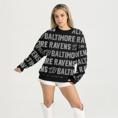 Gameday Couture Women's Oversized Hype Era Rhinestone Text Sweatshirt - Baltimore Ravens