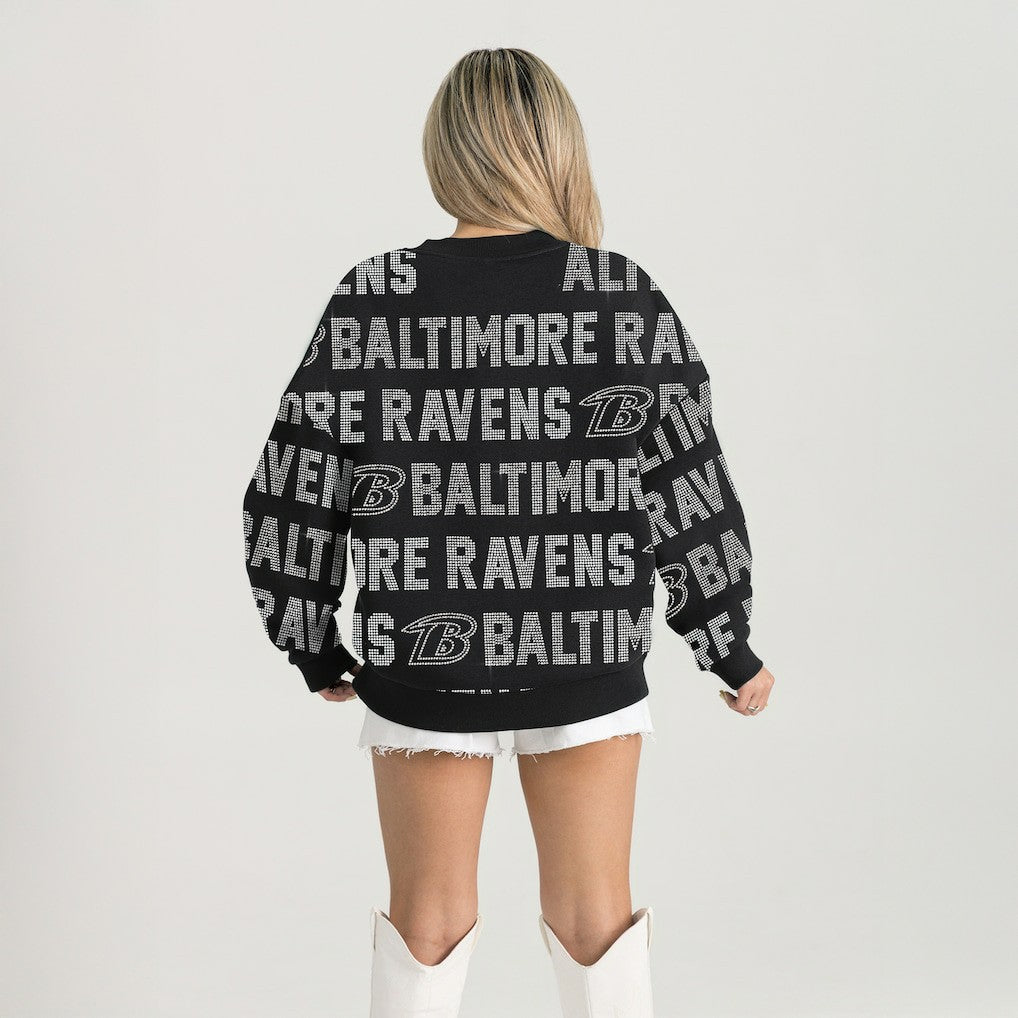 Gameday Couture Women's Oversized Hype Era Rhinestone Text Sweatshirt - Baltimore Ravens