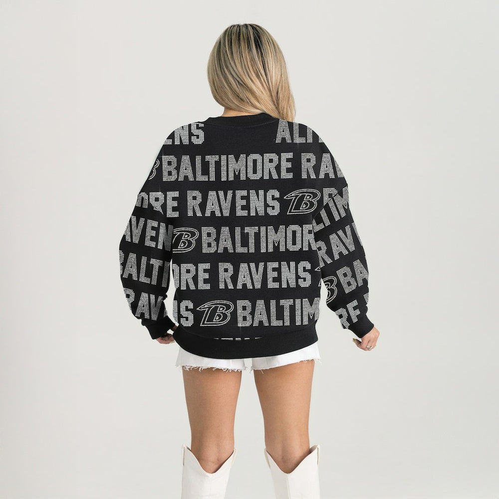 Gameday Couture Women's Oversized Hype Era Rhinestone Text Sweatshirt - Baltimore Ravens